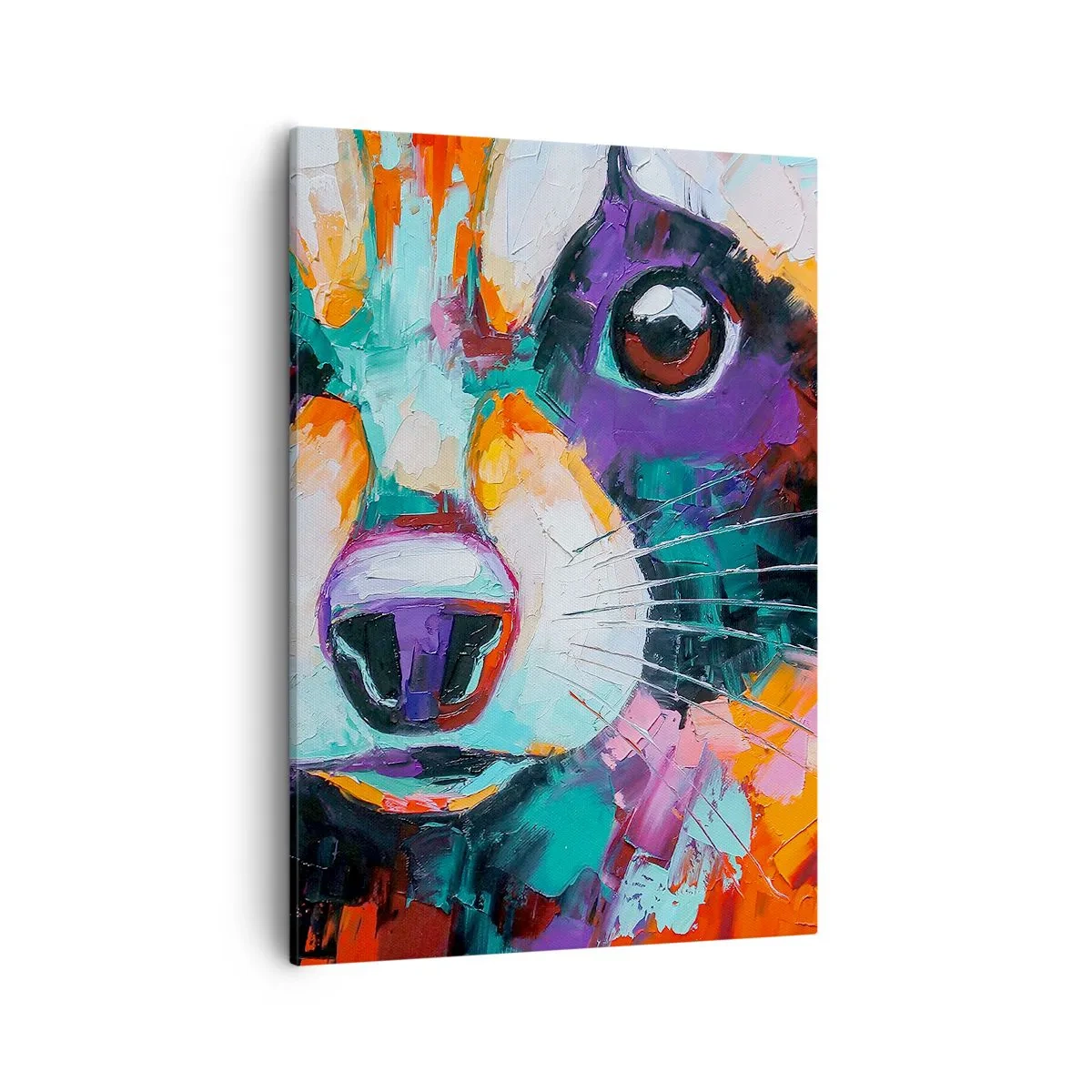 Quadro su tela - Stampe su Tela - Un ritratto colorato di un procione nello stile della pittura espressiva. - 50x70cm - Solo buone emozioni - Decorazione murale moderna per soggiorno e camera da letto ARTTOR