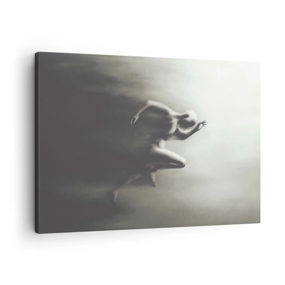 Quadro su tela - Stampe su Tela - Una silhouette in bianco e nero di una figura in corsa, realizzata in uno stile dinamico e surreale. - 70x50cm - Inarrestabile - Decorazione murale moderna per soggiorno e camera da letto ARTTOR