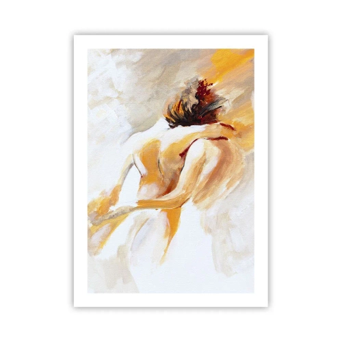 Poster - Coppia astratta in colori caldi su uno sfondo chiaro - 50x70cm - Nel cielo dell'intimità - Decorazione murale moderna per soggiorno e camera da letto ARTTOR