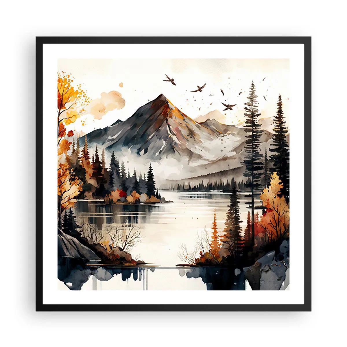 Poster in cornice nera - L'autunno dorato sui monti - 60x60 cm