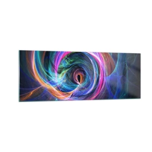 Quadro su vetro - Un vortice astratto di colori nelle tonalità del viola, del rosa e del blu. - 140x50cm - Dove mi porti? - Decorazione murale moderna per soggiorno e camera da letto ARTTOR