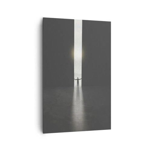 Quadro su tela - Stampe su Tela - Un uomo in piedi alla luce di una stretta fessura in uno spazio buio - 80x120cm - Un passo verso un chiaro futuro - Decorazione murale moderna per soggiorno e camera da letto ARTTOR