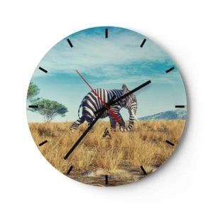 Orologio da parete - Orologio in Vetro - Un elefante con strisce zebrate bianche e nere nella savana - 30x30cm - Il grigio non è più di moda - Decorazione murale moderna per soggiorno, cucina e camera da letto ARTTOR