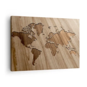 Quadro su tela - Stampe su Tela - Una mappa del mondo ritagliata su una superficie di legno - 70x50cm - Il mondo servito a tavola - Decorazione murale moderna per soggiorno e camera da letto ARTTOR