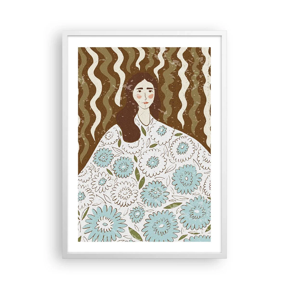Poster in cornice bianca - Ritratto con abito a fiori - 50x70 cm