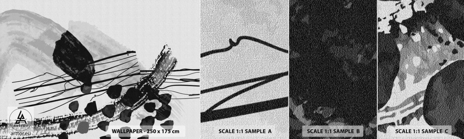 Campione di Fotomurale Premium Canvas - Astrazione organica in bianco e nero - Astrazione, Moderno, Pezzo - 100x30 cm