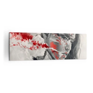 Quadro su tela - Stampe su Tela - Ritratto artistico di una donna con accenti rossi astratti - 160x50cm - Nei vapori dell'assurdo - Decorazione murale moderna per soggiorno e camera da letto ARTTOR