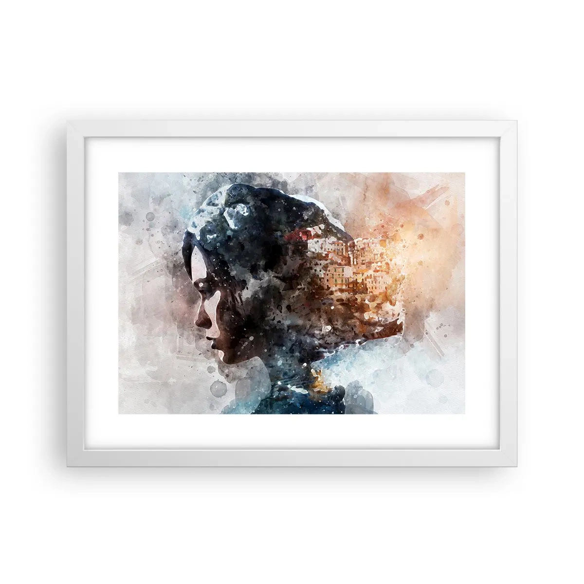 Poster in cornice bianca - Racconto su una ragazza con città sullo sfondo - 40x30 cm