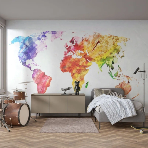 Fotomurali Premium Canvas - Tutti i colori del mondo - Mappa del mondo, Grafica, Continenti - 300x210 cm