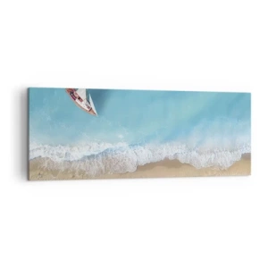 Quadro su tela - Stampe su Tela - Una vista a volo d'uccello di una barca sulla spiaggia - 140x50cm - Al confine del blu e dell'oro - Decorazione murale moderna per soggiorno e camera da letto ARTTOR