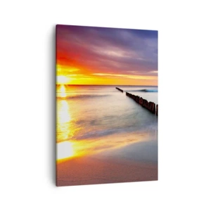 Quadro su tela - Stampe su Tela - Tramonto sul mare con un frangiflutti in primo piano - 50x70cm - Ascolta il silenzio - Decorazione murale moderna per soggiorno e camera da letto ARTTOR