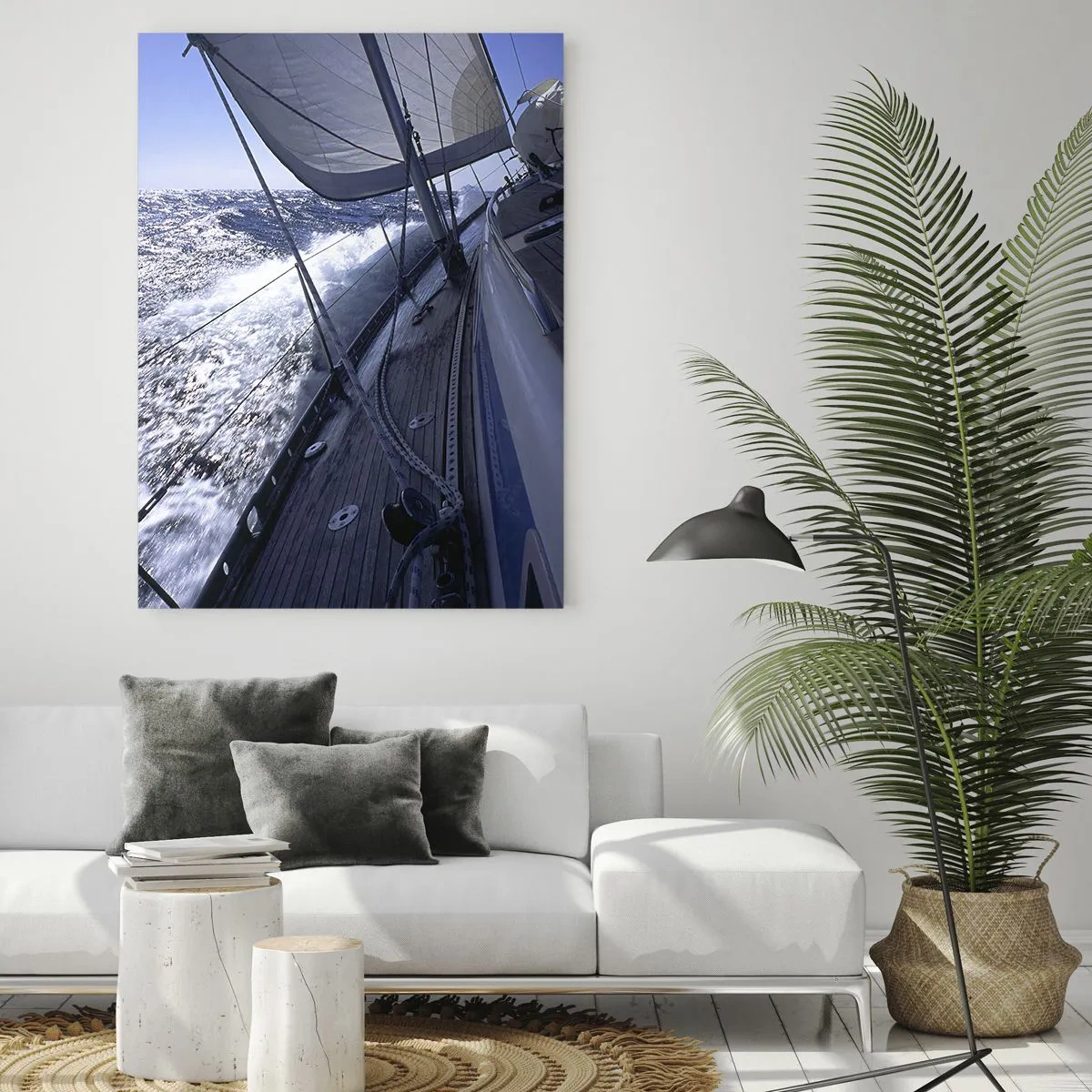 Quadro su vetro - Uno yacht che naviga in un mare in tempesta con tempo soleggiato - 50x70cm - So cosa vuol dire volare - Decorazione murale moderna per soggiorno e camera da letto ARTTOR