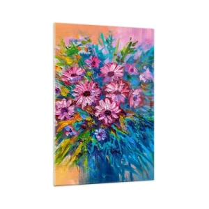 Quadro su vetro - Fiori colorati in un bouquet su uno sfondo color pastello - 70x100cm - L'energia della vita - Decorazione murale moderna per soggiorno e camera da letto ARTTOR