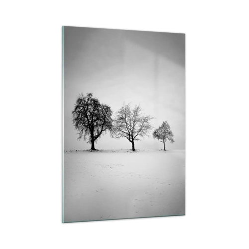 Quadro su vetro - Tre alberi solitari in una zona innevata - 50x70cm - Cosa sognano? - Decorazione murale moderna per soggiorno e camera da letto ARTTOR