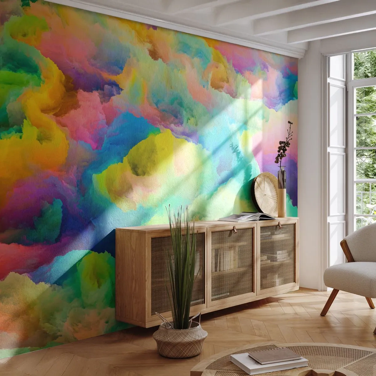 Fotomurali Premium Sand - Piumino arcobaleno - Astrazione, Pezzo, Colori pastello - 350x256 cm