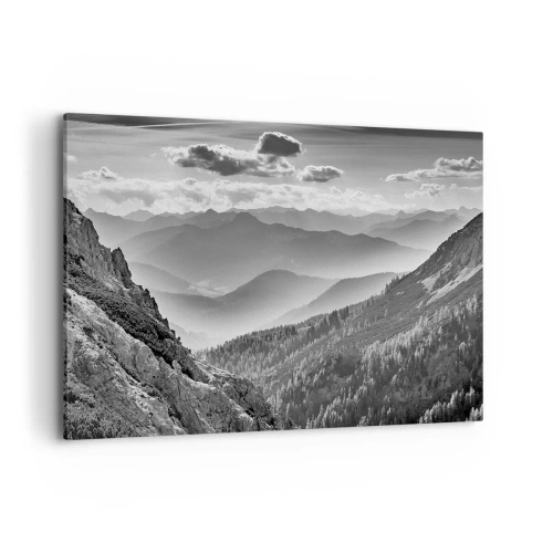 Quadro su tela - Stampe su Tela - Paesaggio montano in bianco e nero con nuvole sulle cime - 100x70cm - Fino all'orizzonte - Decorazione murale moderna per soggiorno e camera da letto ARTTOR