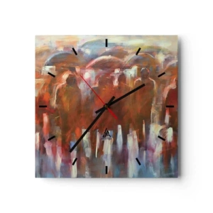 Orologio da parete - Orologio in Vetro - Una folla di persone con ombrelli in un ambiente piovoso e artistico - 30x30cm - Uguali nella pioggia e nella nebbia - Decorazione murale moderna per soggiorno e camera da letto ARTTOR