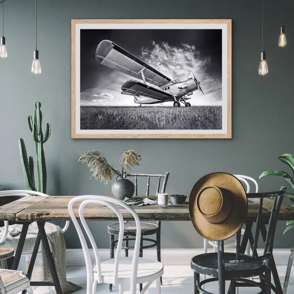 Poster in cornice rovere chiaro - Giramondo alato  - 100x70 cm