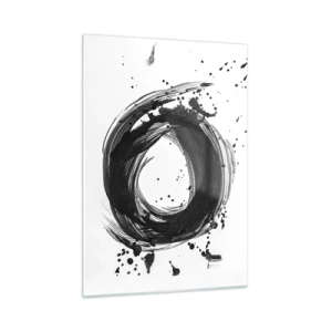 Quadro su vetro - Una composizione minimalista sotto forma di pennello nero su bianco - 50x70cm - Il vortice della creazione - Decorazione murale moderna per soggiorno e camera da letto ARTTOR