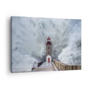 Quadro su tela - Stampe su Tela - Un faro circondato da onde agitate - 70x50cm - Fragore delle acque, rumore di tempesta - Decorazione murale moderna per soggiorno e camera da letto ARTTOR