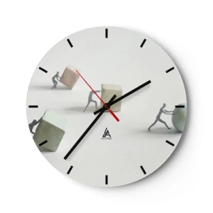 Orologio da parete - Orologio in Vetro - Figure che spingono cubi e una palla che simboleggia lo sforzo - 30x30cm - È la vita - Decorazione murale moderna per soggiorno, cucina e camera da letto ARTTOR