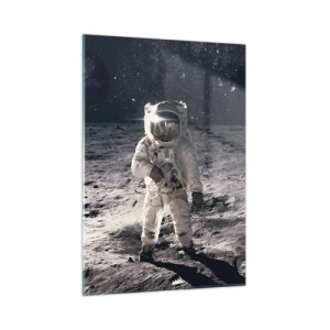 Quadro su vetro - Astronauta sulla superficie della Luna con la Terra sullo sfondo - 50x70cm - Saluti dalla luna - Decorazione murale moderna per soggiorno e camera da letto ARTTOR