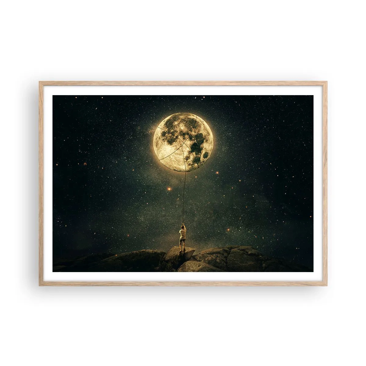 Poster in cornice rovere chiaro - Chi ha rubato la luna - 100x70 cm
