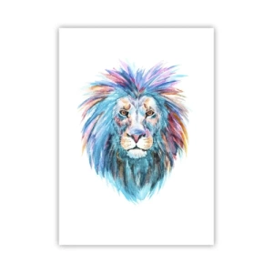 Poster - Un leone in acquerello colorato su sfondo bianco - 50x70cm - Aura elettrizzante - Decorazione murale moderna per soggiorno e camera da letto ARTTOR