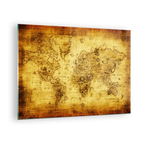 Quadro su vetro - Vecchia mappa del mondo d'epoca - 70x50cm - Questo mondo è strano - Decorazione murale moderna per soggiorno e camera da letto ARTTOR