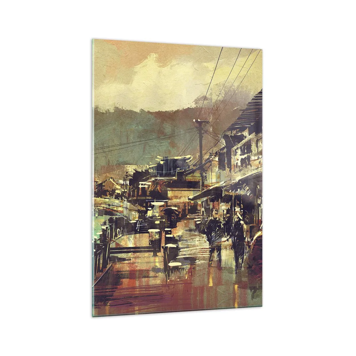 Quadro su vetro - Una città con un ponte e strade dallo stile artistico - 70x100cm - La vita come ricchezza di grigio - Decorazione murale moderna per soggiorno e camera da letto ARTTOR