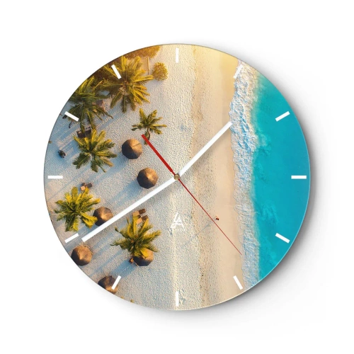 Orologio da parete - Orologio in Vetro - Vista dall'alto della spiaggia con palme e mare turchese - 30x30cm - Benvenuti in paradiso - Decorazione murale moderna per soggiorno, cucina e camera da letto ARTTOR