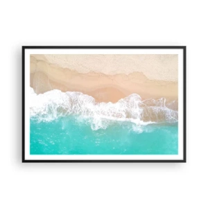 Poster in cornice nera - Una vista a volo d'uccello di una spiaggia con acqua turchese e onde dolci - 100x70cm - Un tocco carezzevole - Decorazione murale moderna per soggiorno e camera da letto ARTTOR