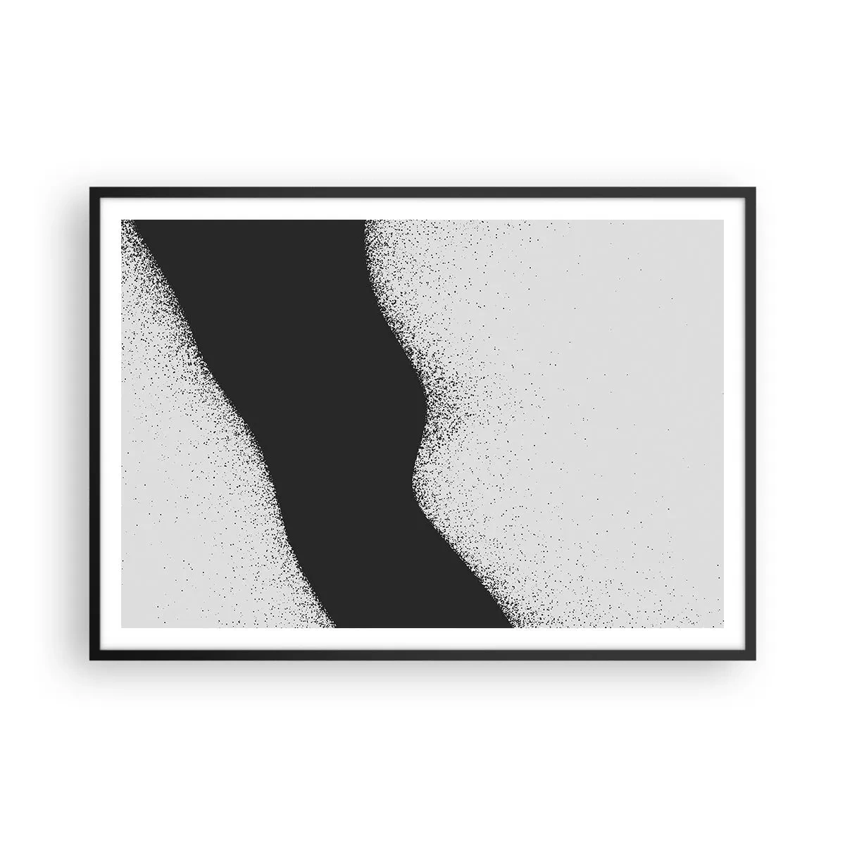 Poster in cornice nera - Motivo astratto in bianco e nero con delicati punti su tela - 100x70cm - Equilibrio fluido - Decorazione murale moderna per soggiorno e camera da letto ARTTOR