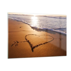 Quadro su vetro - Un cuore disegnato sulla sabbia illuminato dai raggi del sole - 120x80cm - Dichiarazione delle vacanze - Decorazione murale moderna per soggiorno e camera da letto ARTTOR