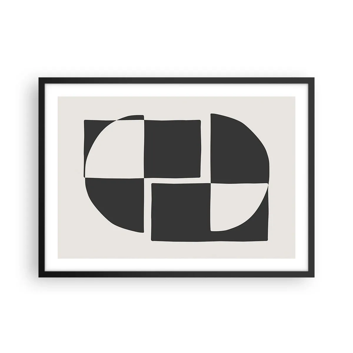 Poster in cornice nera - Forme geometriche astratte in bianco e nero - 70x50cm - Antitesi - sintesi - Decorazione murale moderna per soggiorno e camera da letto ARTTOR