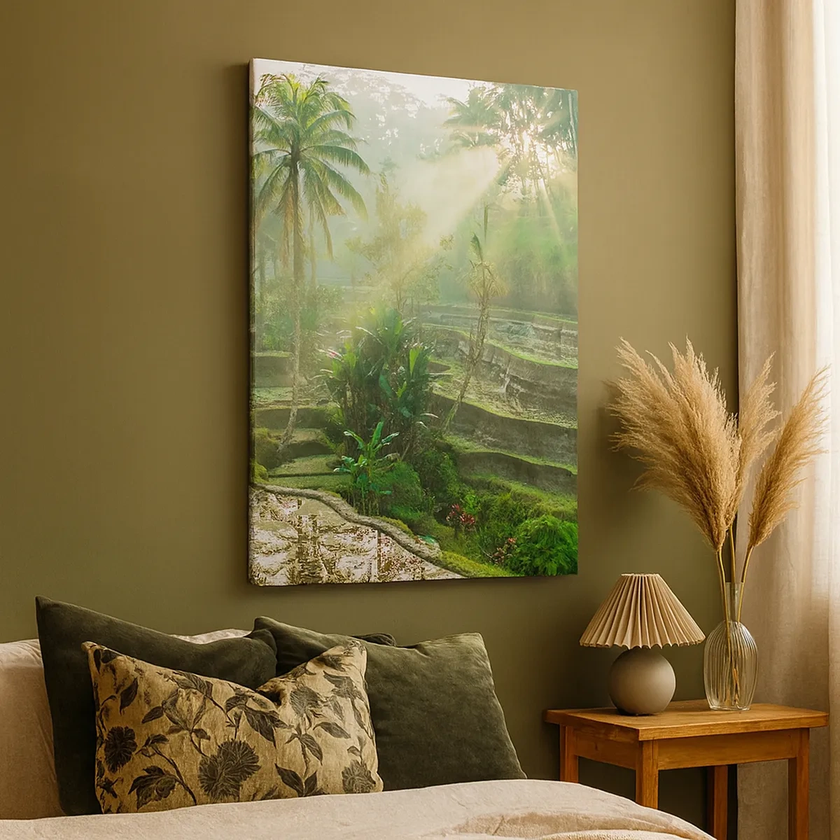 Quadro su tela - Stampe su Tela - Terrazze di riso con palme sotto i raggi del sole - 50x70cm - Crescere al sole - Decorazione murale moderna per soggiorno e camera da letto ARTTOR