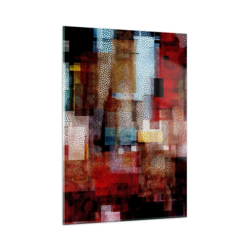 Quadro su vetro - Composizione geometrica astratta nei toni del rosso - 50x70cm - Confusione aggrovigliata - Decorazione murale moderna per soggiorno e camera da letto ARTTOR