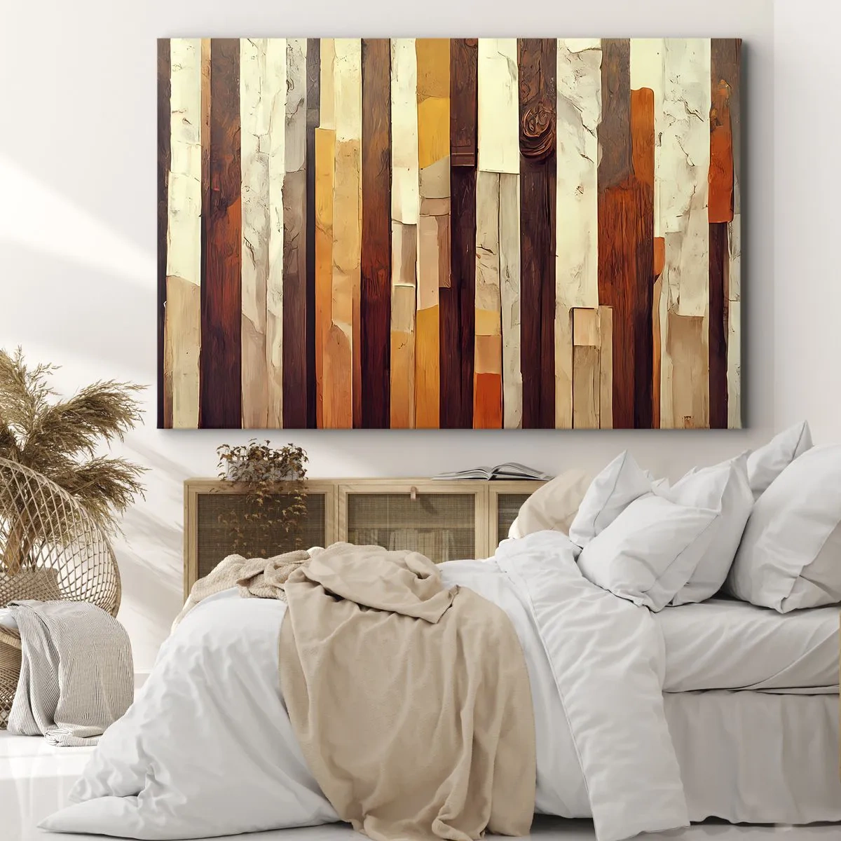 Quadro su tela - Stampe su Tela - Composizione geometrica nei toni del legno e dell'oro - 120x80cm - L'inno dei legni boschivi - Decorazione murale moderna per soggiorno e camera da letto ARTTOR
