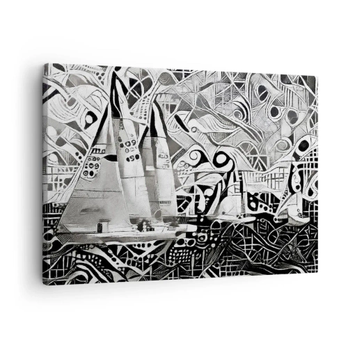 Quadro su tela - Stampe su Tela - Barche a vela astratte in una composizione monocromatica - 70x50cm - Tra le onde - Decorazione murale moderna per soggiorno e camera da letto ARTTOR