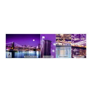 Campione di Fotomurale Premium Canvas - Luce della grande città in viola - Città, New York, ponte di Brooklyn - 100x30 cm