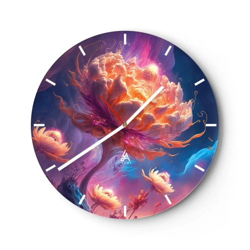Orologio da parete - Orologio in Vetro - Un fiore fantastico illuminato in un paesaggio cosmico - 30x30cm - Un altro mondo - Decorazione murale moderna per soggiorno, cucina e camera da letto ARTTOR