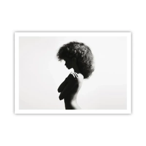 Poster - Una sottile silhouette di una donna in tonalità di bianco e nero su uno sfondo chiaro - 100x70cm - Come un fiore su un gambo snello - Decorazione murale moderna per soggiorno e camera da letto ARTTOR