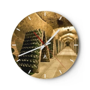 Orologio da parete - Orologio in Vetro - Una cantina e file di bottiglie su scaffali - 30x30cm - Nascita del sapore - Decorazione murale moderna per soggiorno, cucina e camera da letto ARTTOR