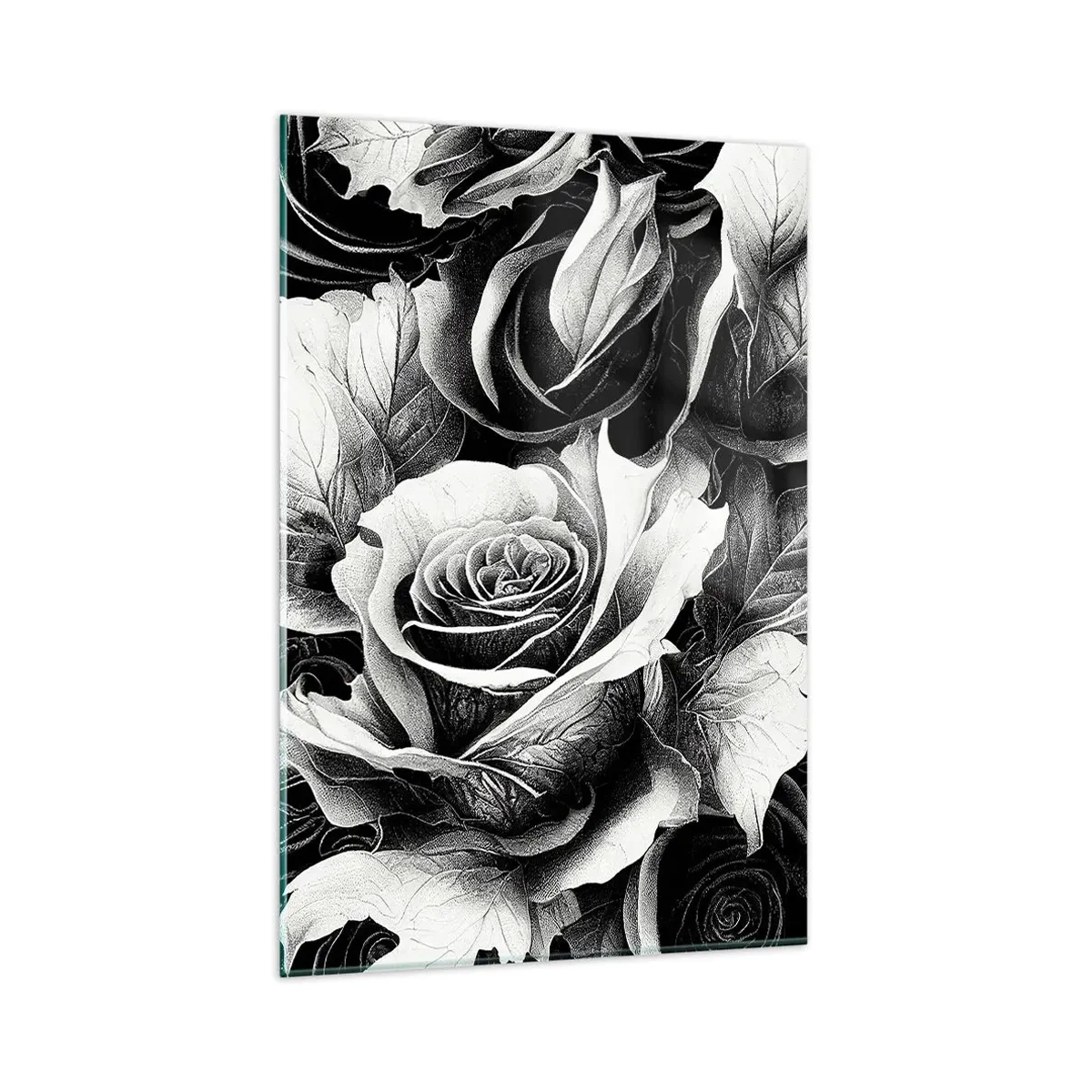 Quadro su vetro - Rose bianche e nere in una composizione elegante - 80x120cm - Sempre regina - Decorazione murale moderna per soggiorno e camera da letto ARTTOR