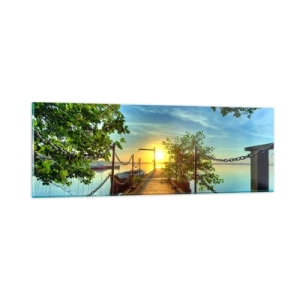 Quadro su vetro - Tramonto sul lago - 90x30 cm