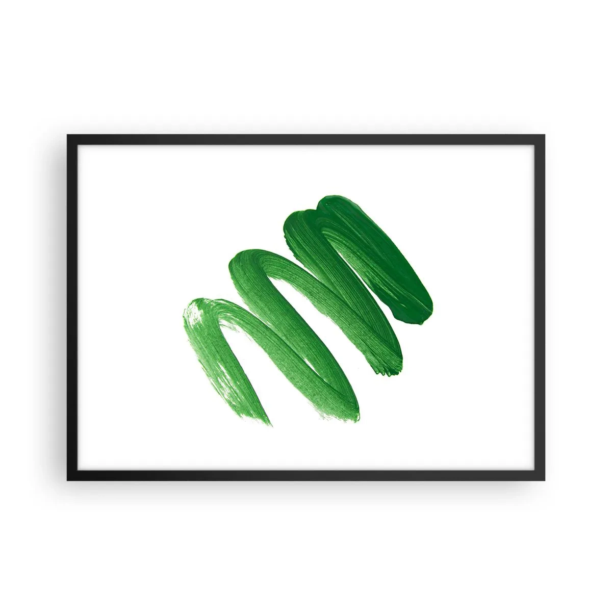Poster in cornice nera - Pennellata astratta verde su sfondo bianco - 70x50cm - Scherzo verde - Decorazione murale moderna per soggiorno e camera da letto ARTTOR