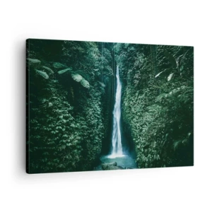 Quadro su tela - Stampe su Tela - Una cascata circondata da una fitta vegetazione tropicale - 70x50cm - Terme tropicali - Decorazione murale moderna per soggiorno e camera da letto ARTTOR