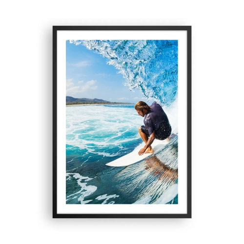 Poster in cornice nera - Un surfista in un tubo d'acqua sullo sfondo di un oceano blu - 50x70cm - Ballando con le onde - Decorazione murale moderna per soggiorno e camera da letto ARTTOR