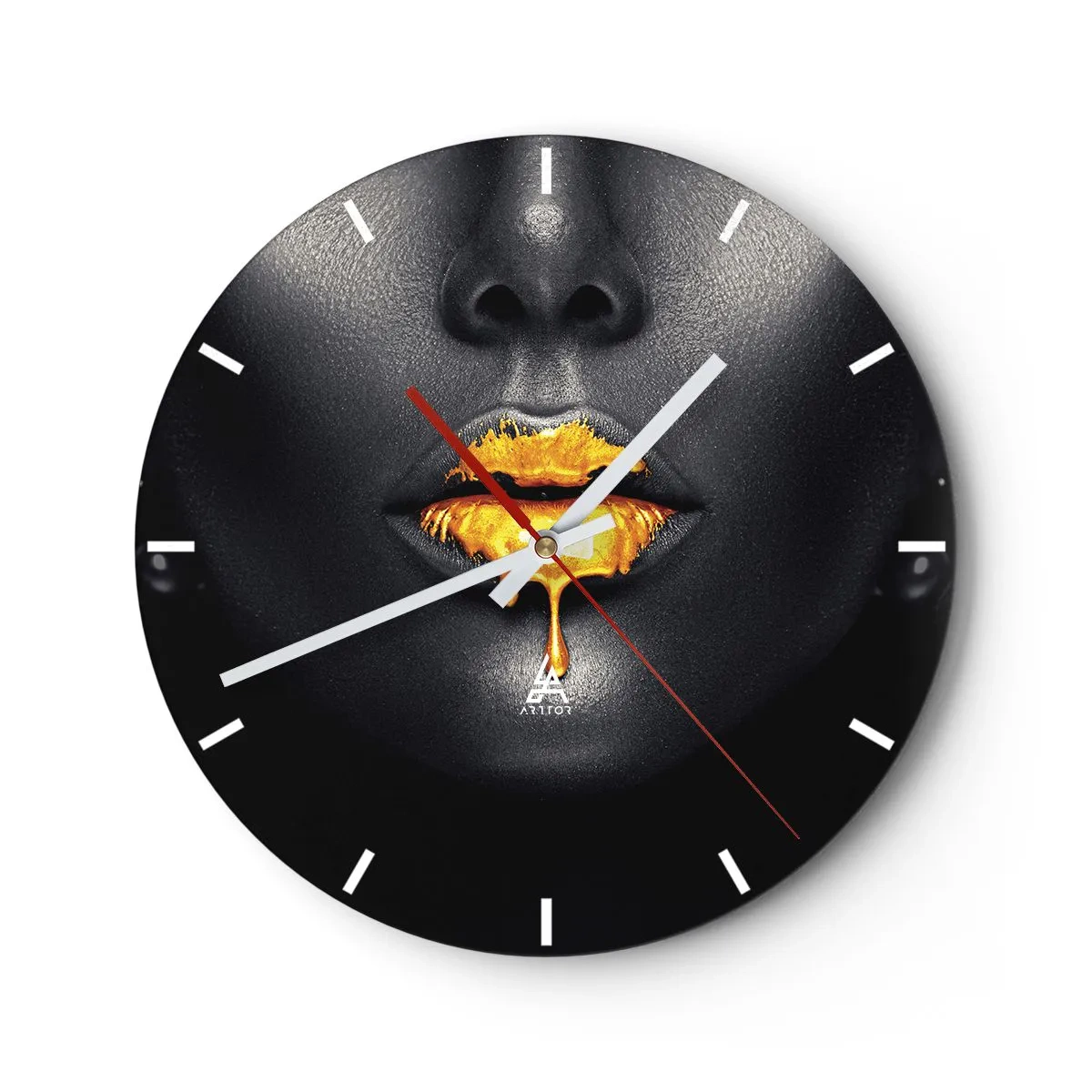 Orologio da parete - Orologio in Vetro - Labbra dorate su sfondo nero in stile artistico - 30x30cm - Boccadoro - Decorazione murale moderna per soggiorno, cucina e camera da letto ARTTOR