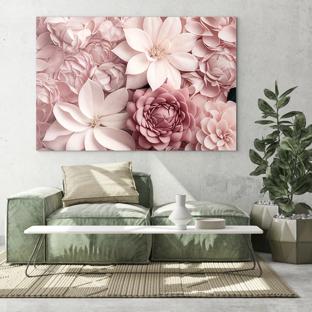 Quadro su vetro - Delicati fiori rosa in una composizione ricca di petali - 100x70cm - Nei petali di rosa - Decorazione murale moderna per soggiorno e camera da letto ARTTOR